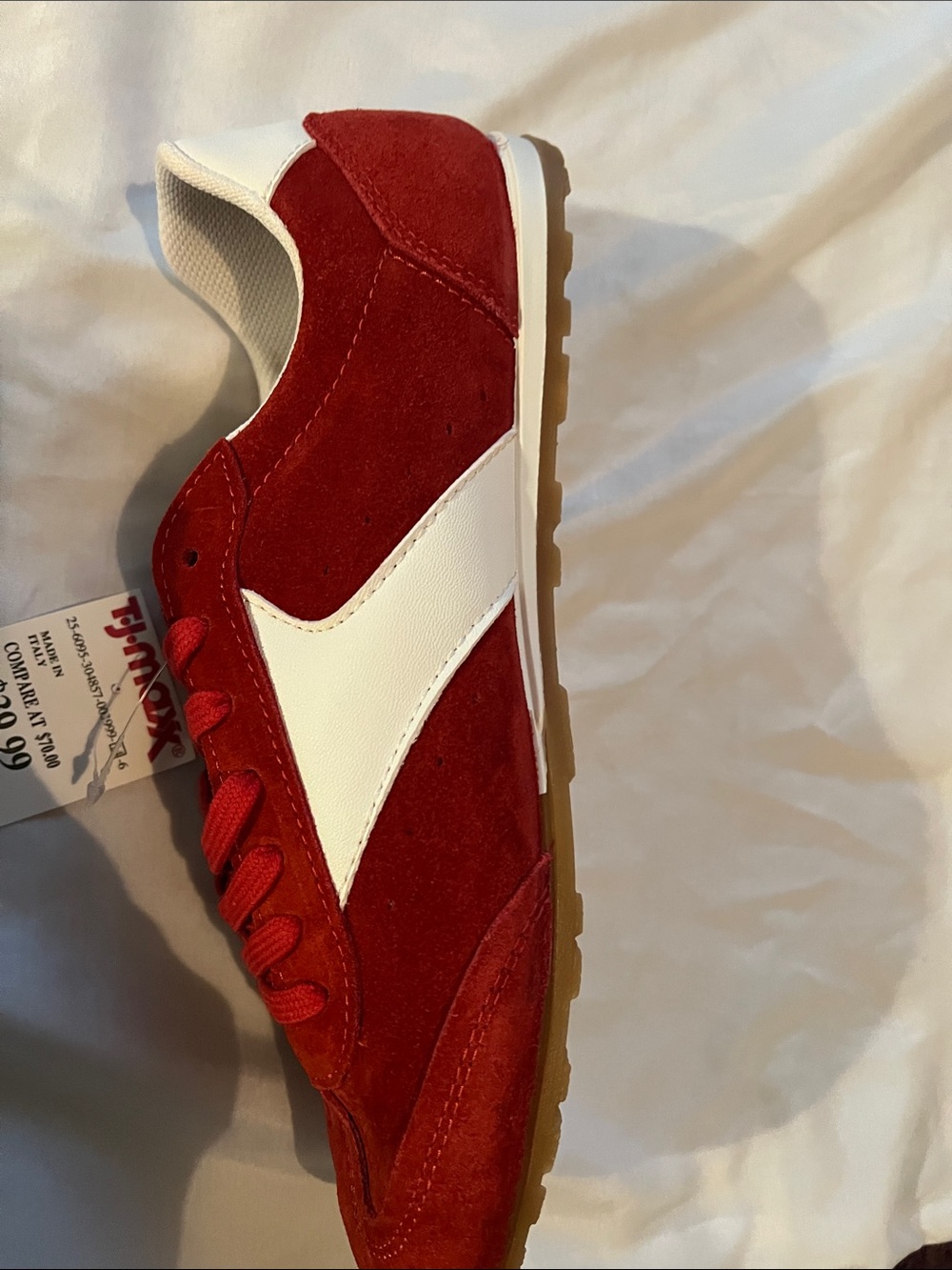 Mila Paoli Red Suede Sneaker with White Accent